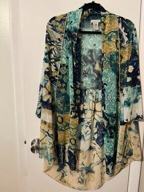 MULTIPLES OPEN SHEER BLOUSE 3/4 SLEEVE SZ M